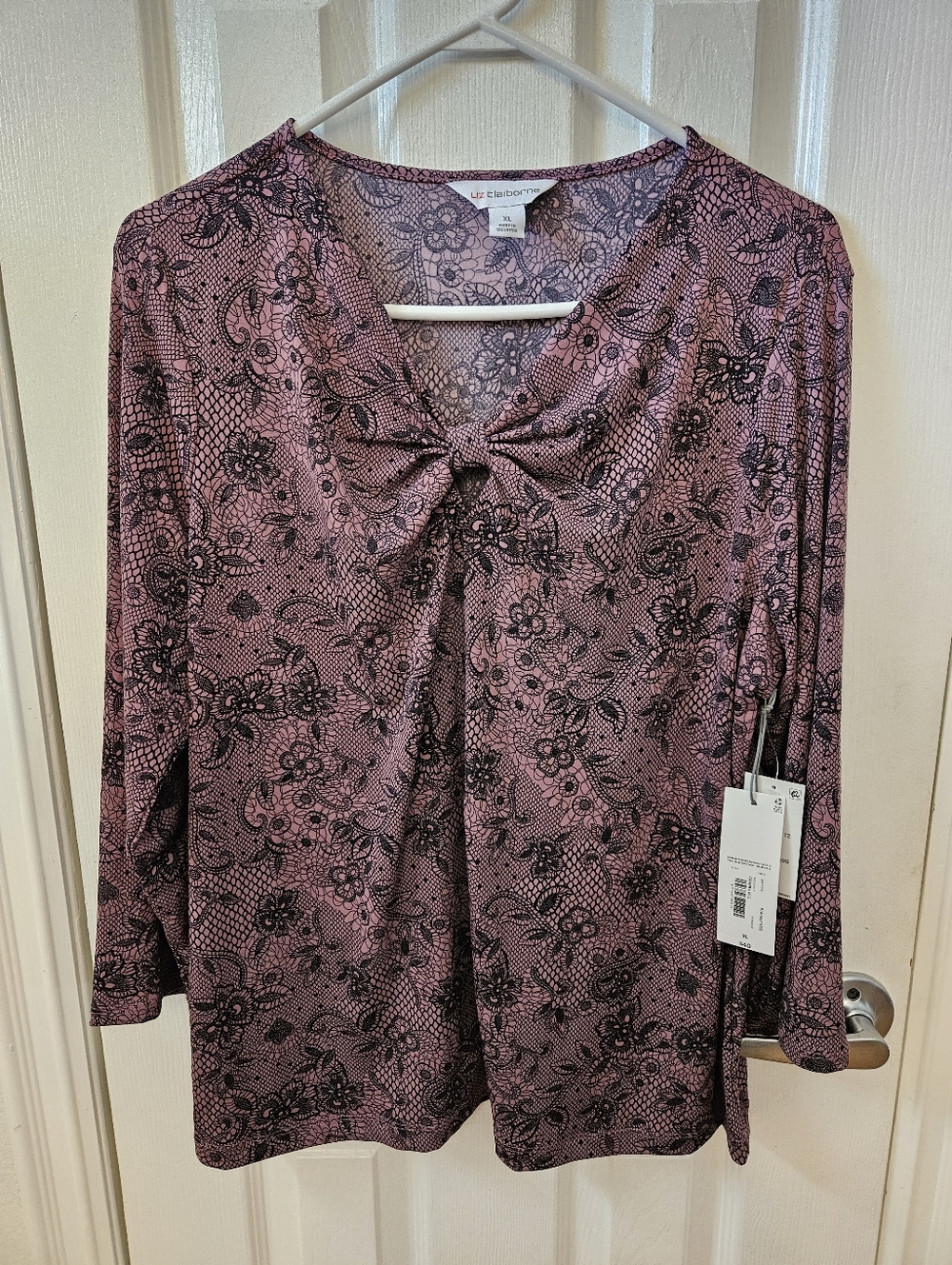 Liz Claiborne XL 3/4 Sleeve Blouse with Gathered Neckline - NWT